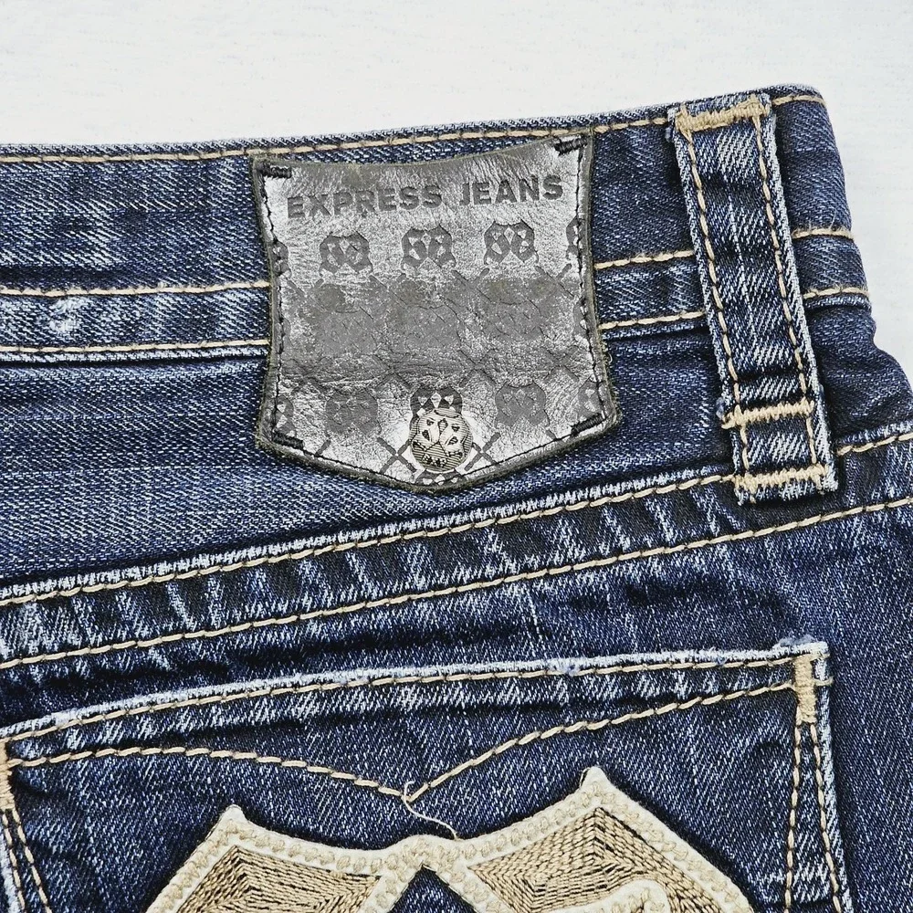 Express Mens 33W 30L Jeans Blake Loose Boot Blue Denim‎ Y2K Streetwear Grunge
